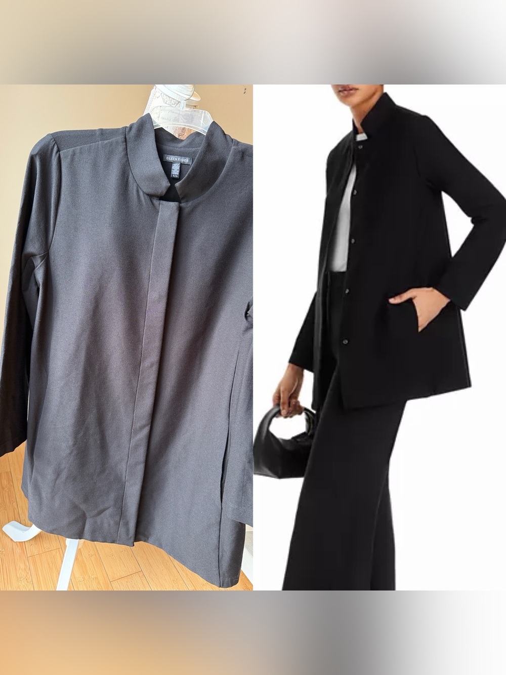 Eileen Fisher Stand Collar Jacket Black Long